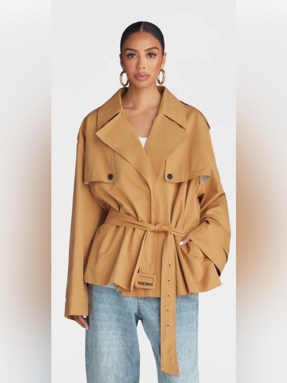 NWOT KBB by KAHLANA Women's 'The Belted Cropped Trench Jacket'